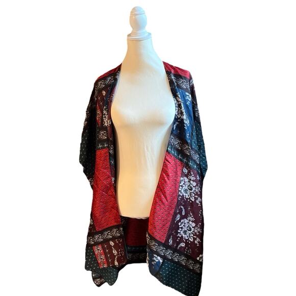 Free People Kimono Mon Cheri Silky Satin Floral Paisley Patchwork One Size Boho - Picture 8 of 12